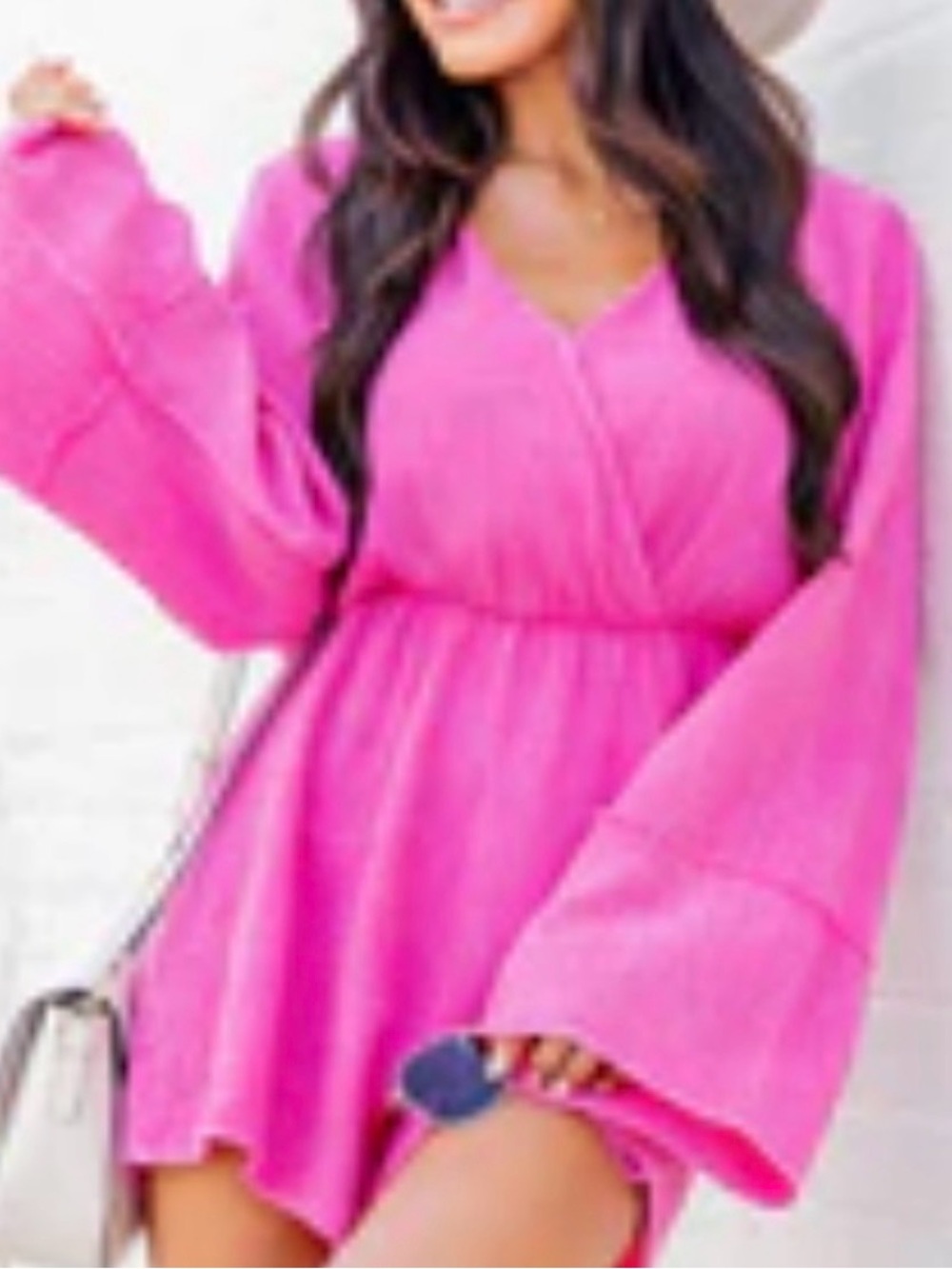 Pink Lily Bubblegum Pink V-Neck Long Sleeve Romper